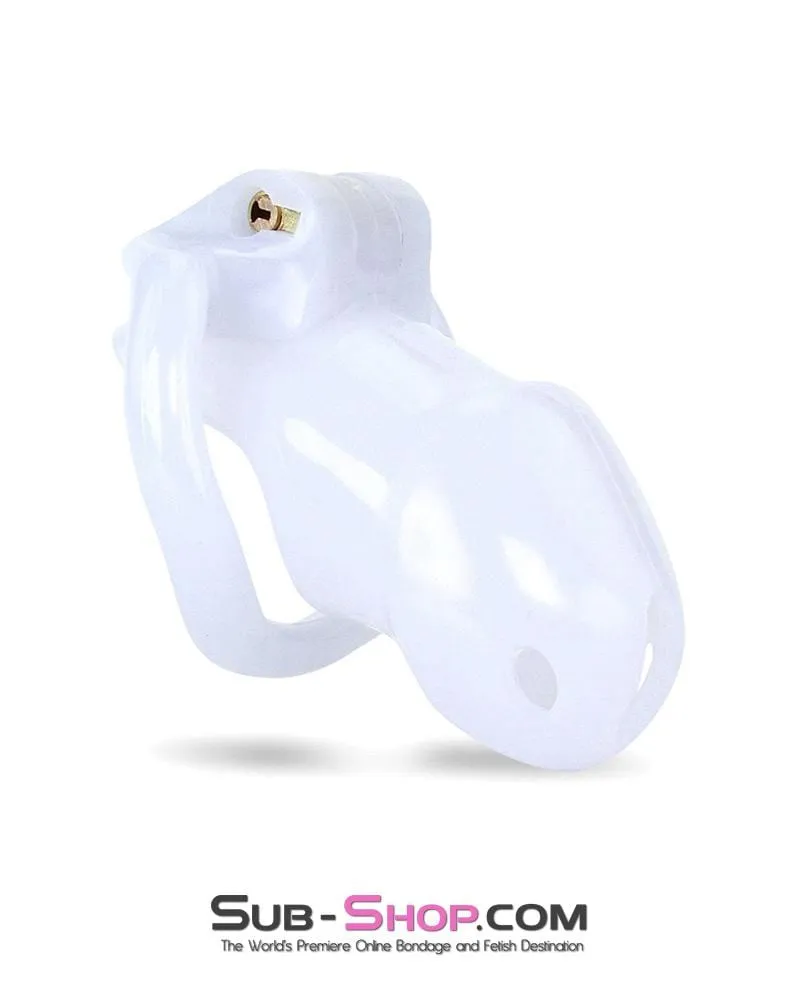 0374AE      Short Knight White High Security Locking Male Tease and Torment Chastity Device