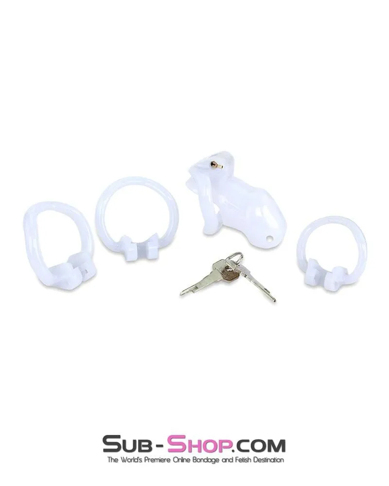 0374AE      Short Knight White High Security Locking Male Tease and Torment Chastity Device