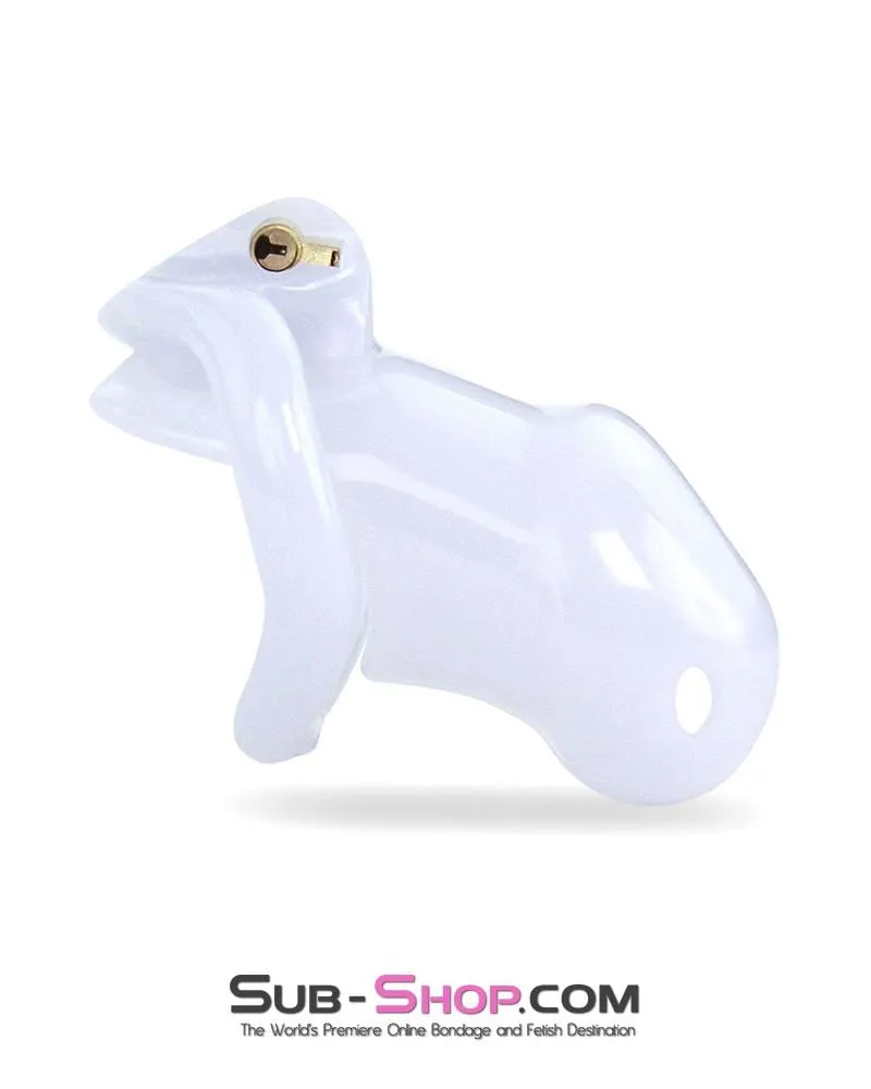 0374AE      Short Knight White High Security Locking Male Tease and Torment Chastity Device