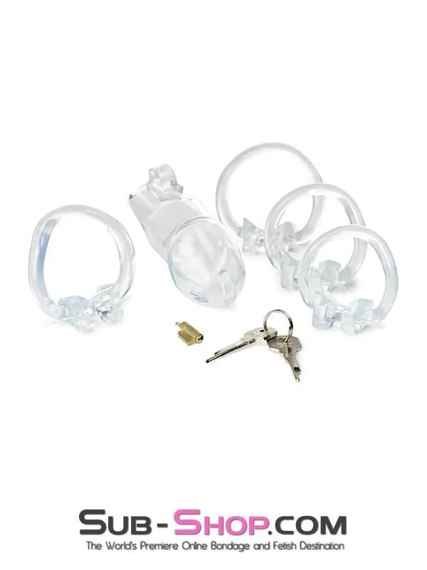 0397AE      Exposed in Chastity High Security Keyed Tumbler Locking Male Chastity with 4 Base Cock Ring Sizes - MEGA Deal