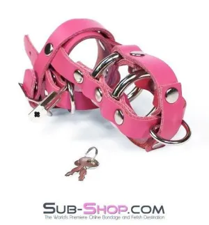 0984A     Sissified Hot Pink Leather Buckling Cock Cage