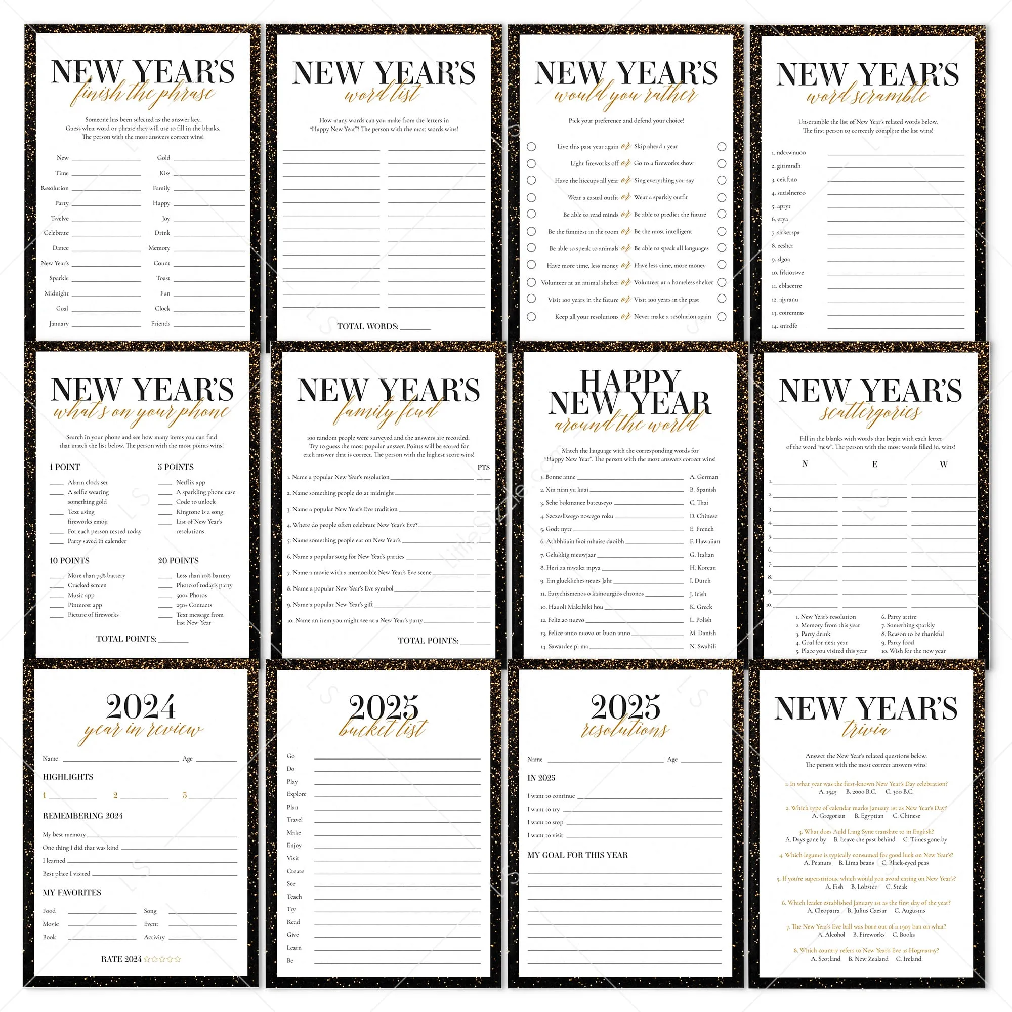 2024 2025 New Year's Eve Party Games Bundle Printable