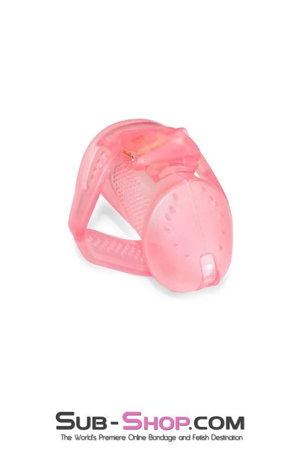 2461RS      Mistress’s Little Sissy Slave Short Pink High Security Pin Tumbler Ventilated Male Chastity Device with Numbered Plastic Locks