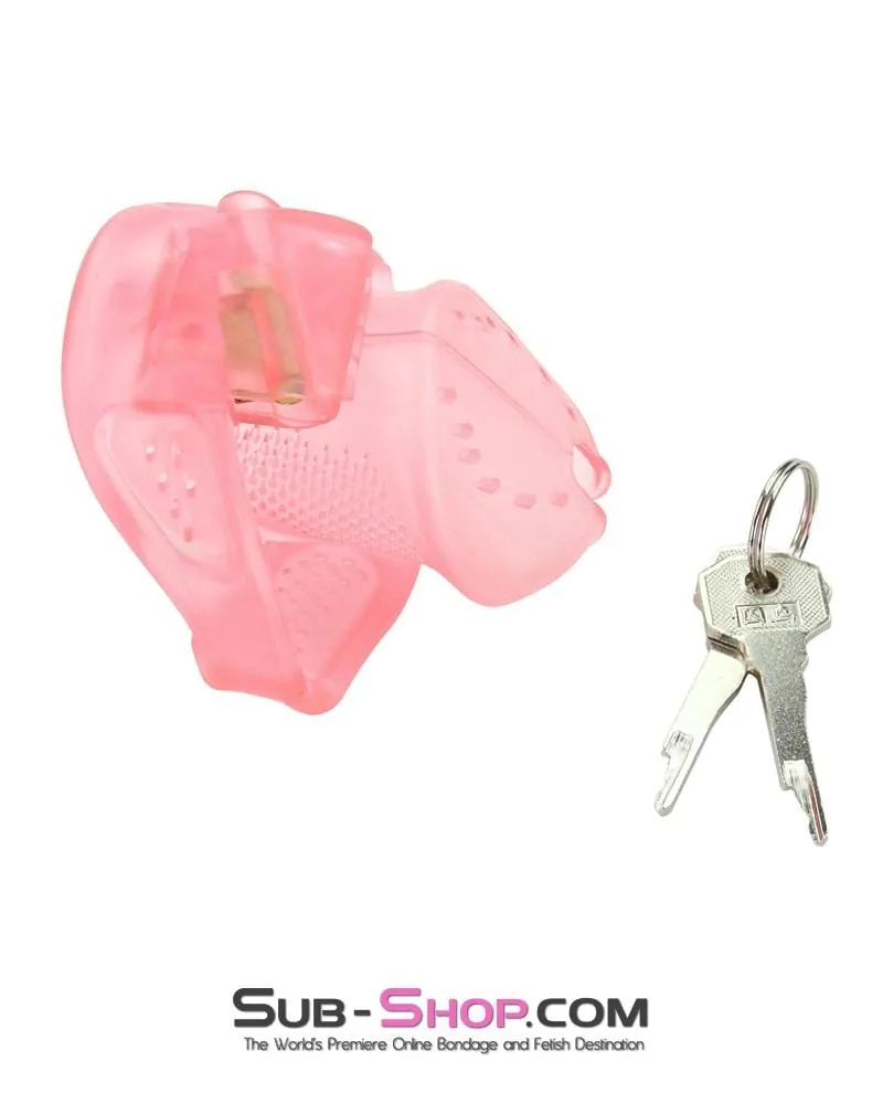 2461RS      Mistress’s Little Sissy Slave Short Pink High Security Pin Tumbler Ventilated Male Chastity Device with Numbered Plastic Locks