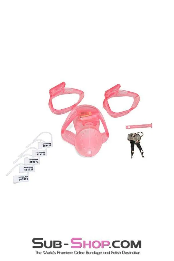 2461RS      Mistress’s Little Sissy Slave Short Pink High Security Pin Tumbler Ventilated Male Chastity Device with Numbered Plastic Locks