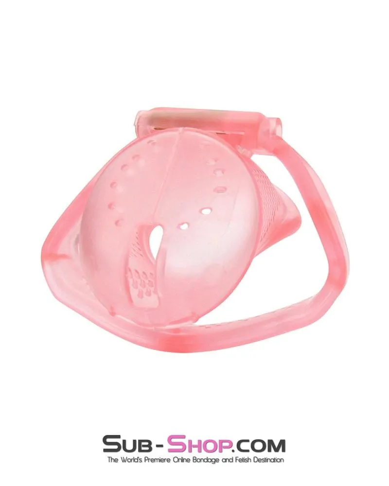 2461RS      Mistress’s Little Sissy Slave Short Pink High Security Pin Tumbler Ventilated Male Chastity Device with Numbered Plastic Locks