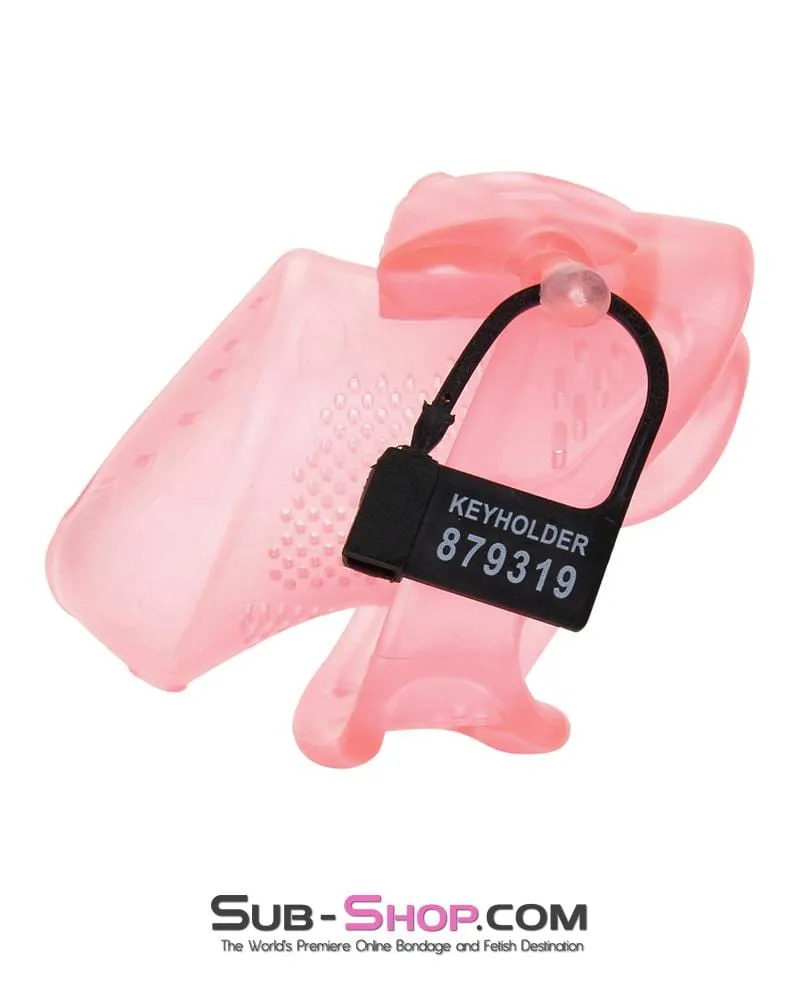 2461RS      Mistress’s Little Sissy Slave Short Pink High Security Pin Tumbler Ventilated Male Chastity Device with Numbered Plastic Locks