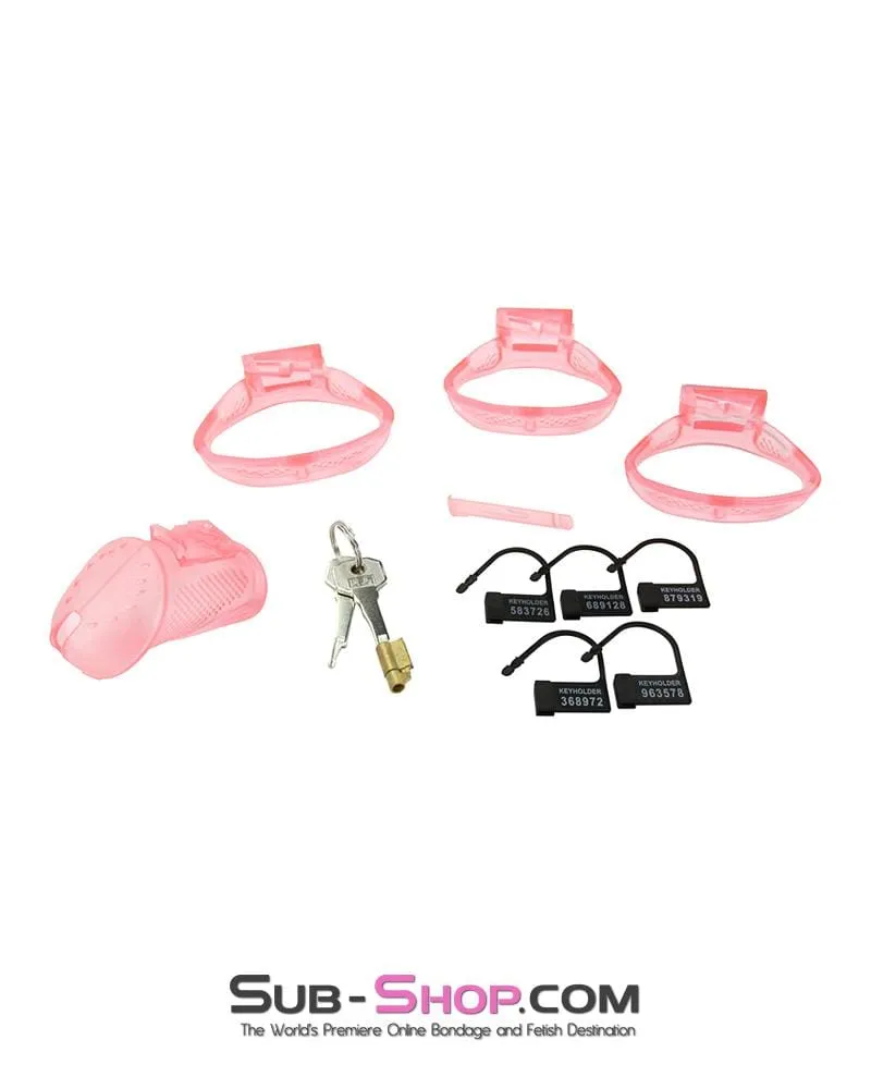 2461RS      Mistress’s Little Sissy Slave Short Pink High Security Pin Tumbler Ventilated Male Chastity Device with Numbered Plastic Locks