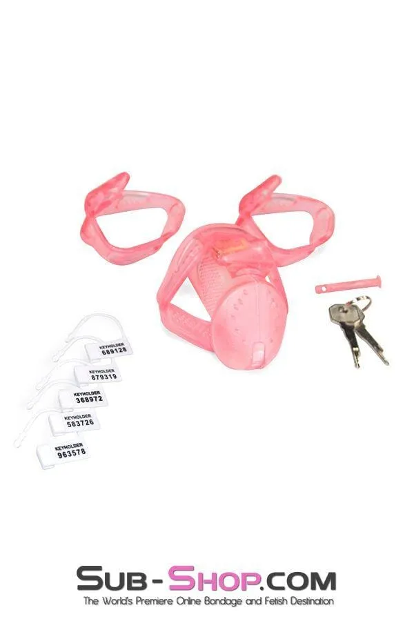 2461RS      Mistress’s Little Sissy Slave Short Pink High Security Pin Tumbler Ventilated Male Chastity Device with Numbered Plastic Locks