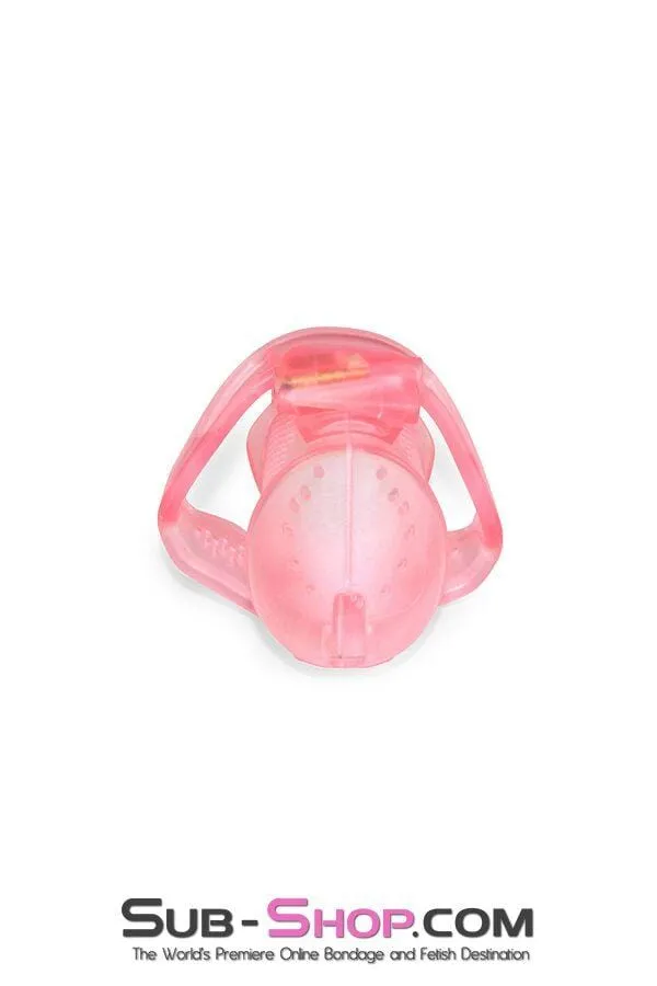 2461RS      Mistress’s Little Sissy Slave Short Pink High Security Pin Tumbler Ventilated Male Chastity Device with Numbered Plastic Locks