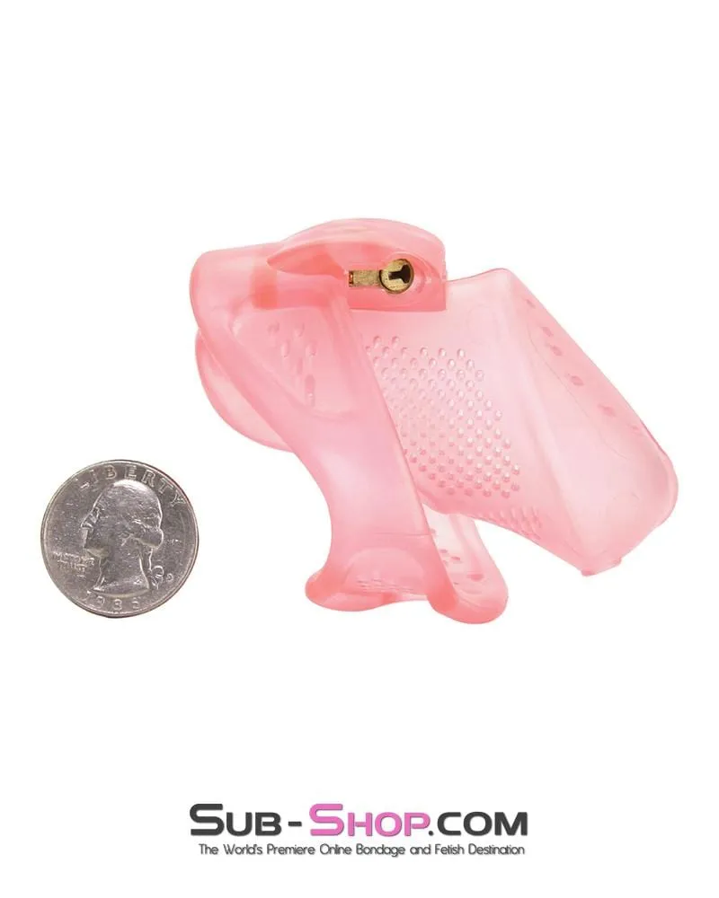 2461RS      Mistress’s Little Sissy Slave Short Pink High Security Pin Tumbler Ventilated Male Chastity Device with Numbered Plastic Locks