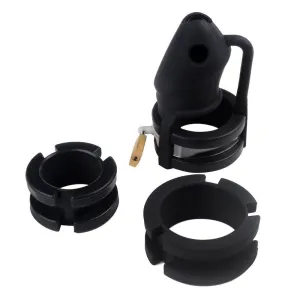 3780HS      Black Silicone Cock Trap Locking Chastity Set - MEGA Deal