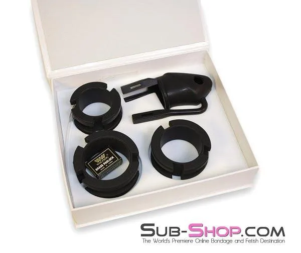 3780HS      Black Silicone Cock Trap Locking Chastity Set - MEGA Deal