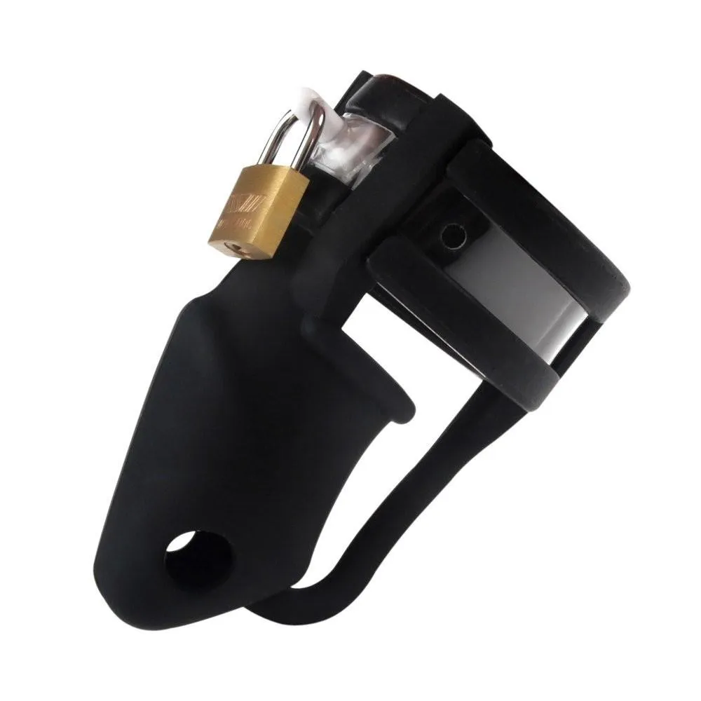 3780HS      Black Silicone Cock Trap Locking Chastity Set - MEGA Deal