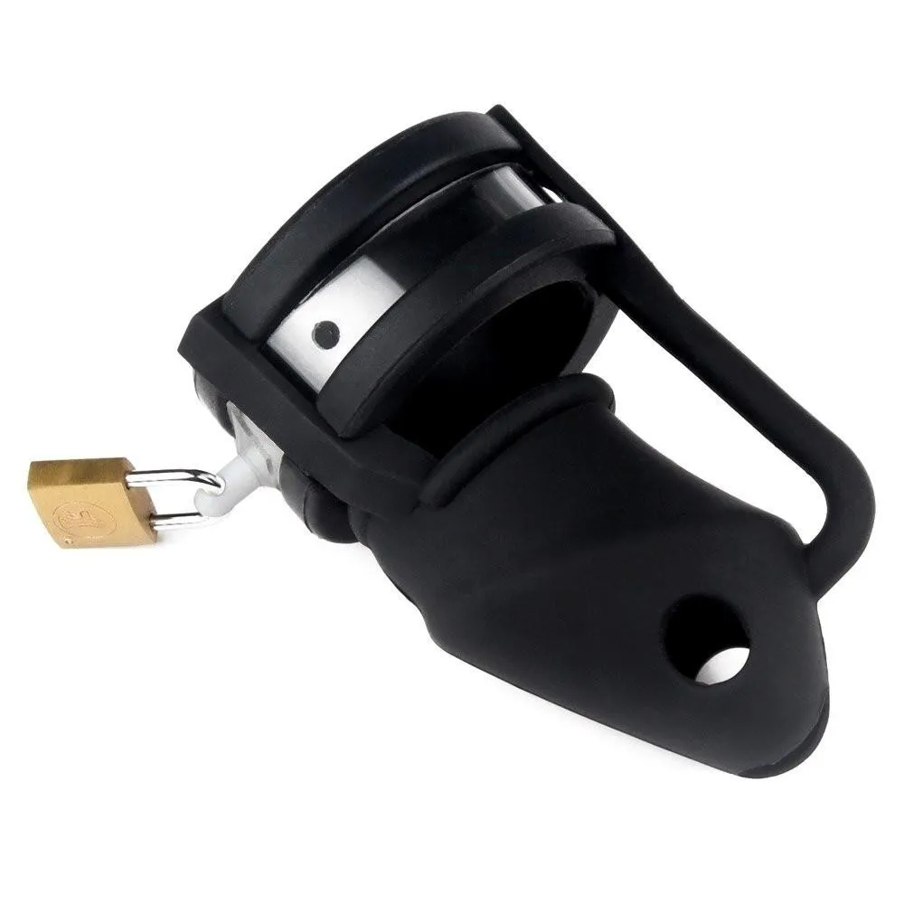 3780HS      Black Silicone Cock Trap Locking Chastity Set - MEGA Deal