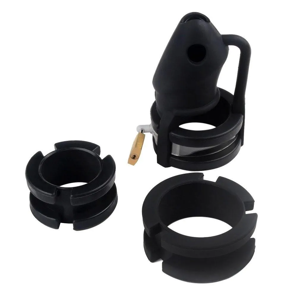 3780HS      Black Silicone Cock Trap Locking Chastity Set