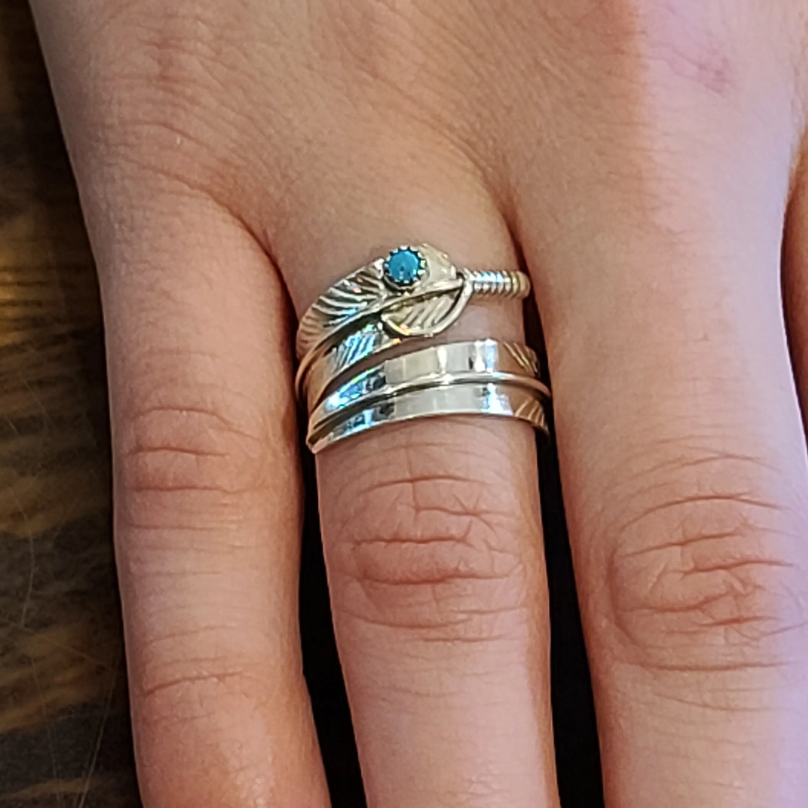 Adjustable Turquoise Feather Ring