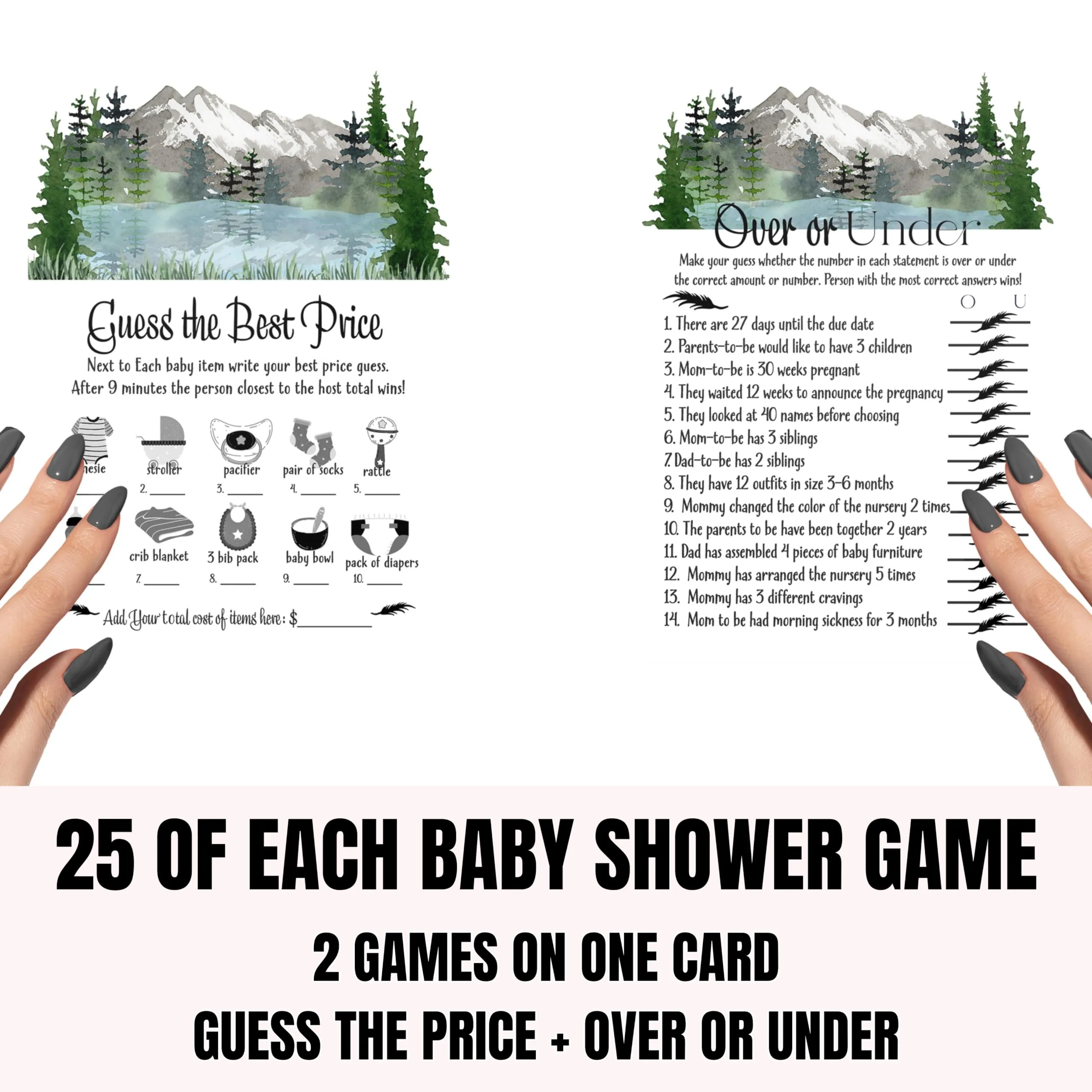 Adventure Awaits Mountain-Themed Baby Shower Game Bundle, 5x7 Double-Sided Cards (25 ct)