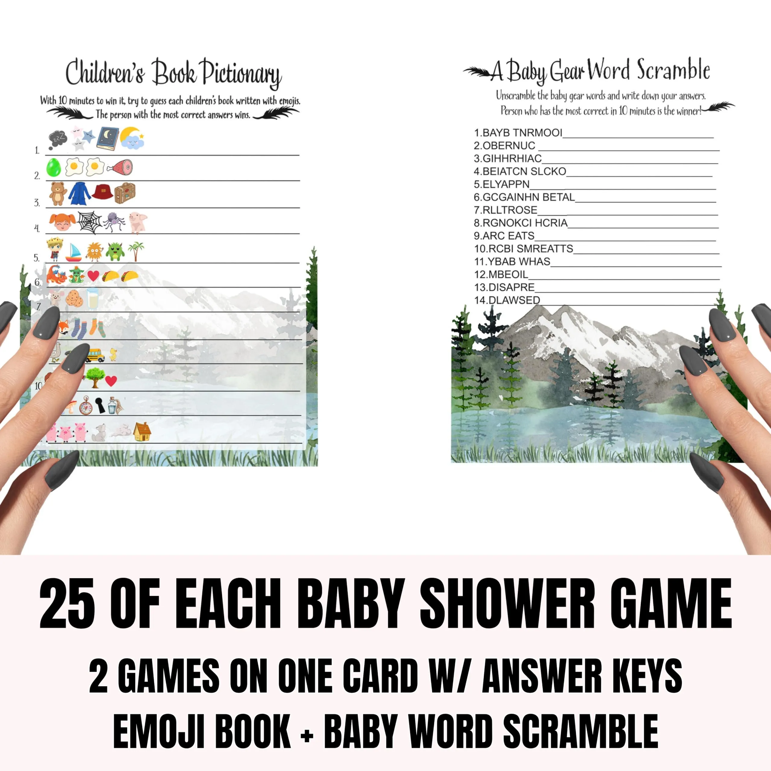 Adventure Awaits Mountain-Themed Baby Shower Game Bundle, 5x7 Double-Sided Cards (25 ct)