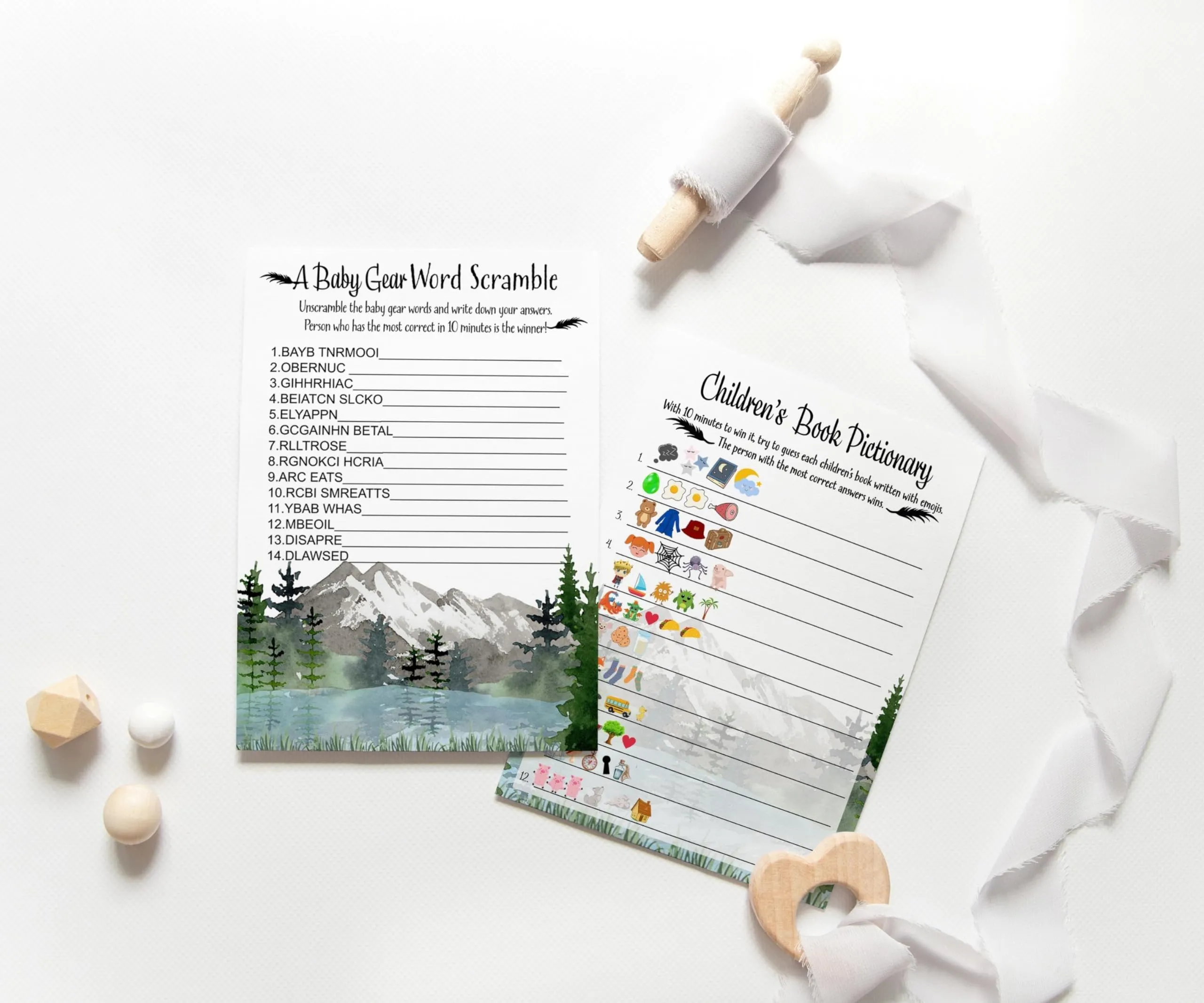 Adventure Awaits Mountain-Themed Baby Shower Game Bundle, 5x7 Double-Sided Cards (25 ct)