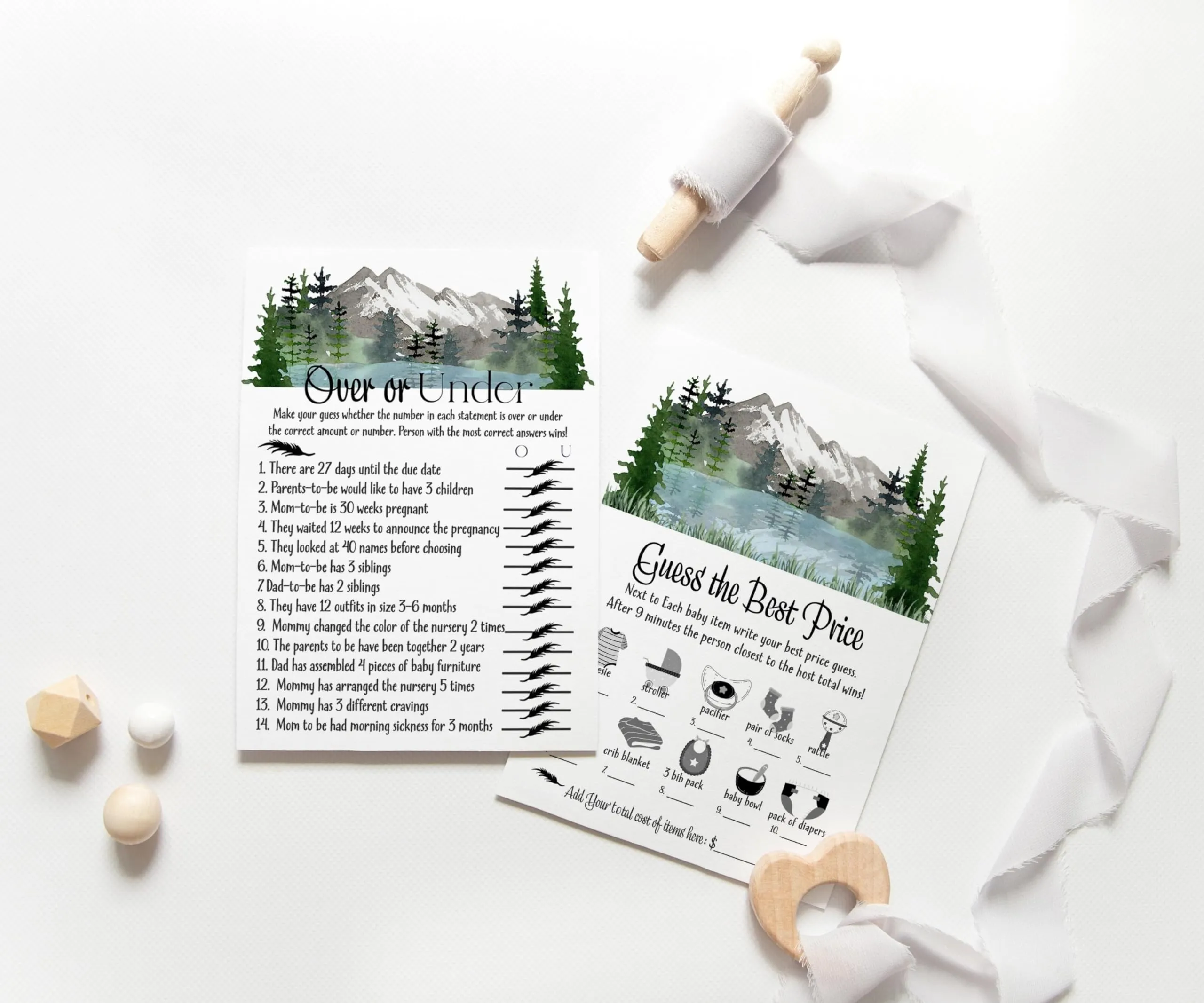 Adventure Awaits Mountain-Themed Baby Shower Game Bundle, 5x7 Double-Sided Cards (25 ct)