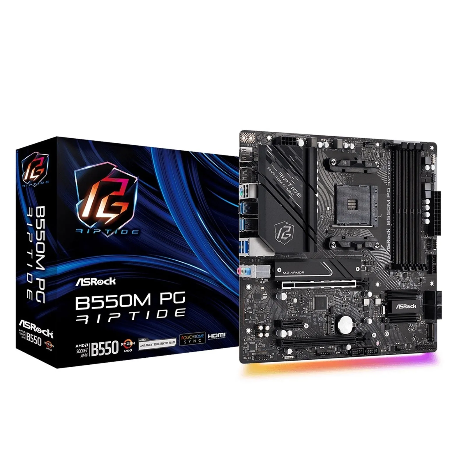 Asrock B550M PHANTOM GAMING RIPTIDE, AMD B550, AM4, Micro ATX, 4 DDR4, HDMI, DP,  XFire, 2.5GB LAN, RGB, 2x M.2