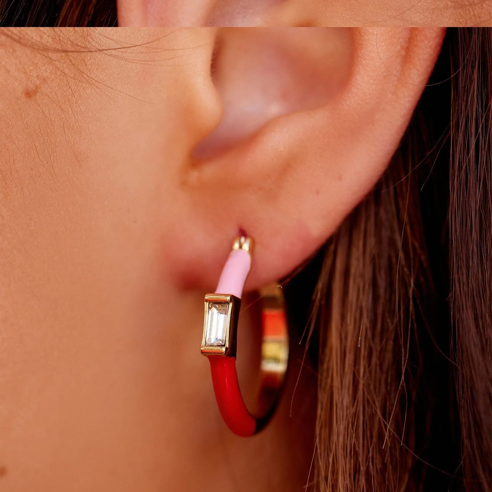 Baguette Enamel Hoop Earrings