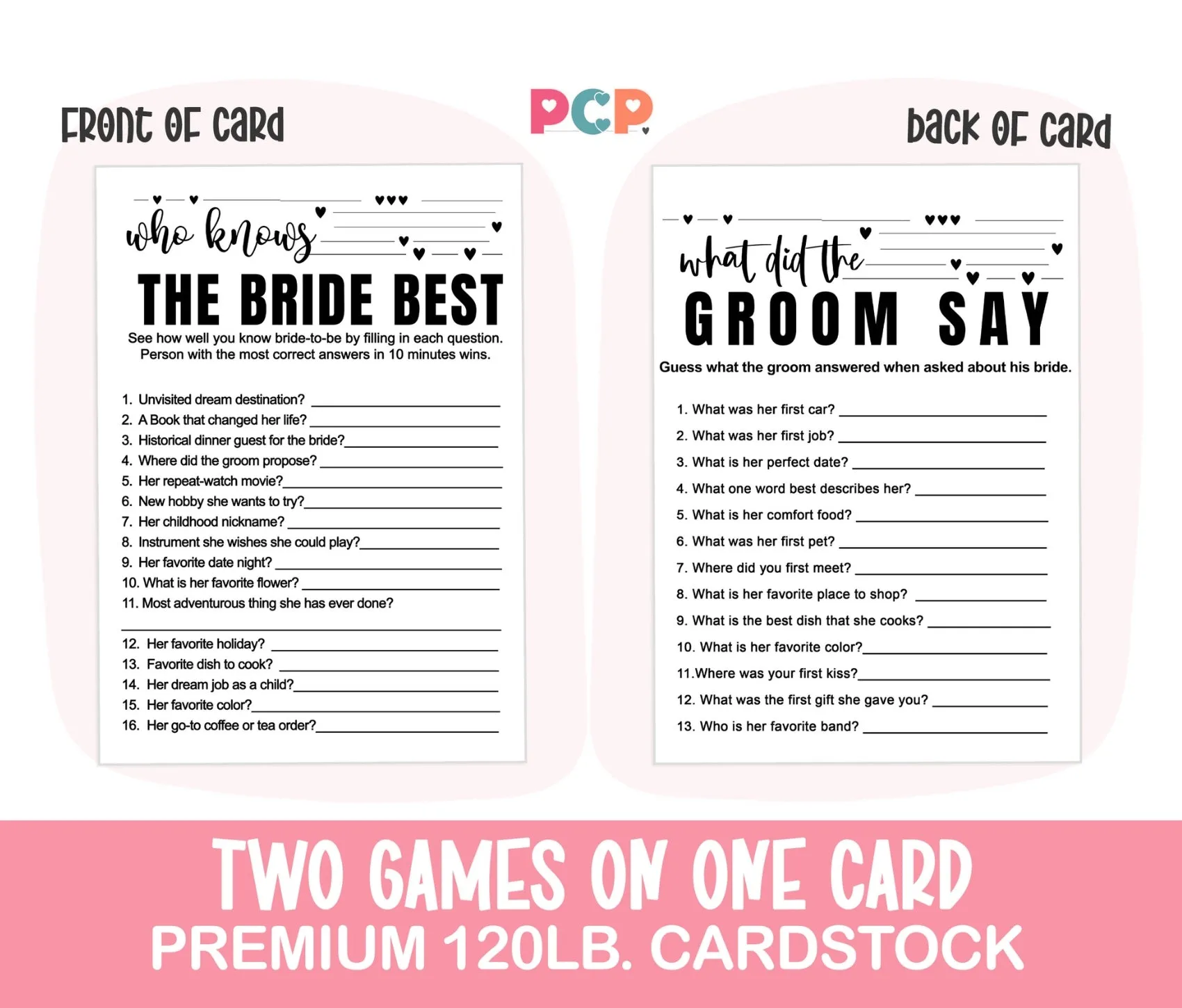 Black and White Bridal Shower Game Bundle 2-in-1 - Who Knows the Bride Best & What Did the Groom Say (25 Pack)