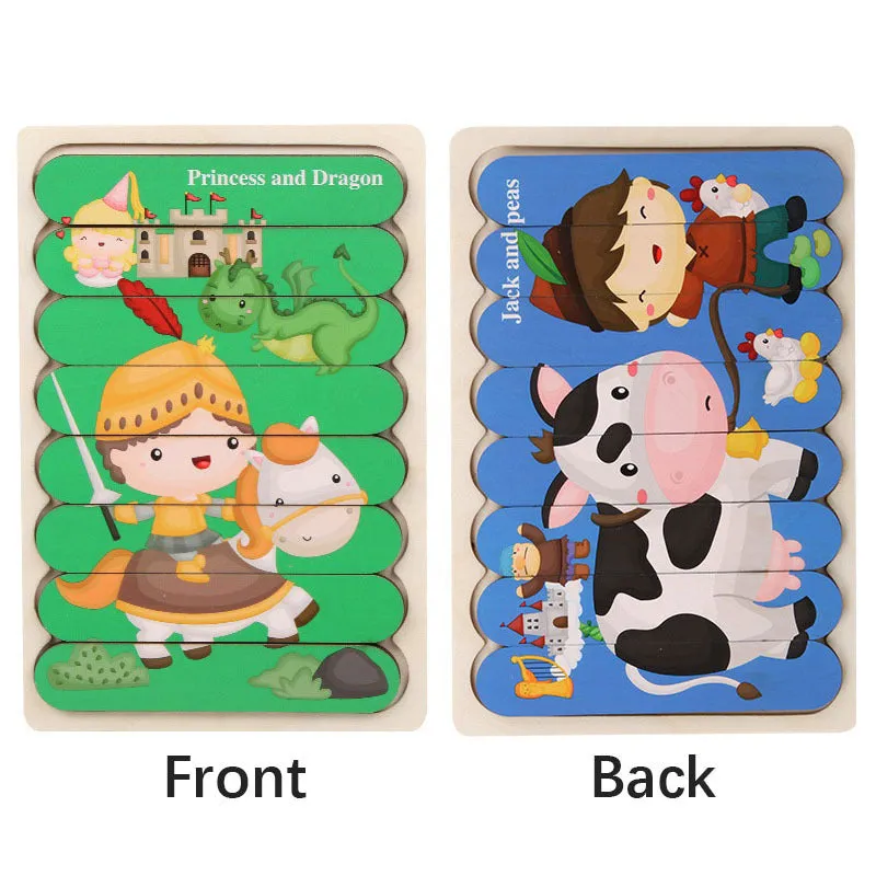 Doublesided Cartoon Animal Wooden Puzzles  Educational Kids Jigsaw Game