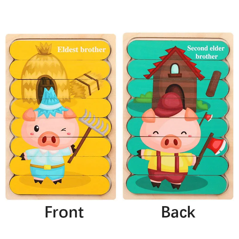 Doublesided Cartoon Animal Wooden Puzzles  Educational Kids Jigsaw Game