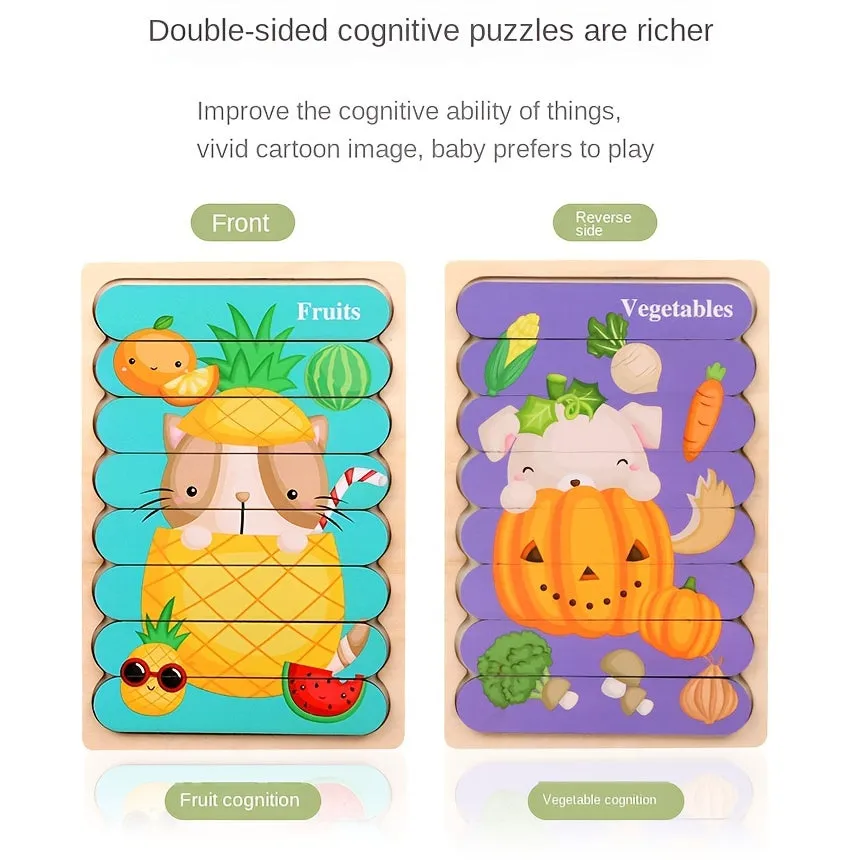 Doublesided Cartoon Animal Wooden Puzzles  Educational Kids Jigsaw Game