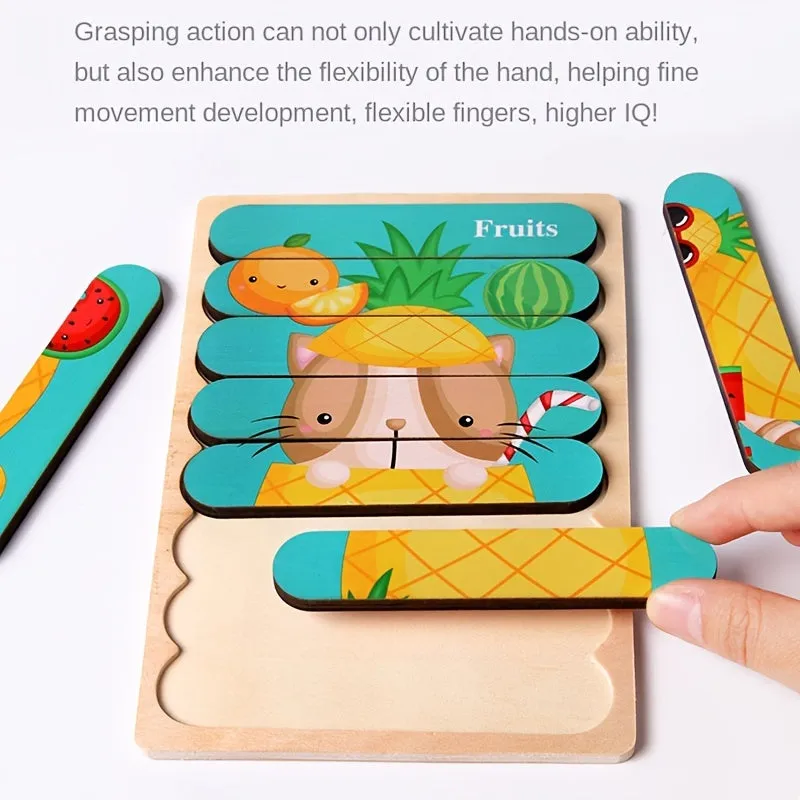 Doublesided Cartoon Animal Wooden Puzzles  Educational Kids Jigsaw Game