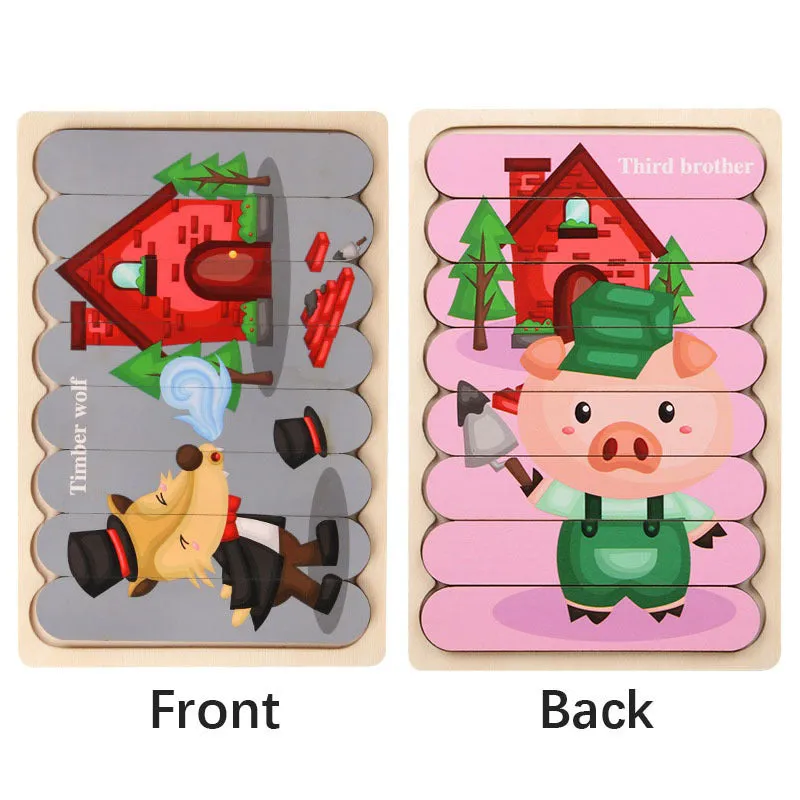 Doublesided Cartoon Animal Wooden Puzzles  Educational Kids Jigsaw Game