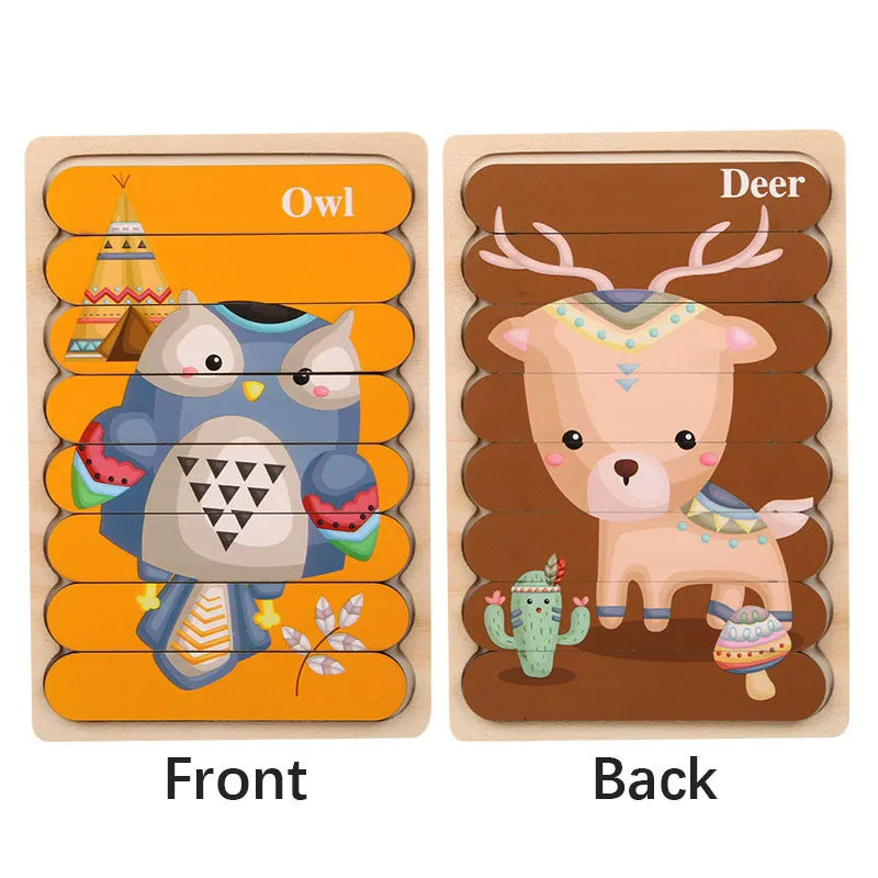 Doublesided Cartoon Animal Wooden Puzzles  Educational Kids Jigsaw Game