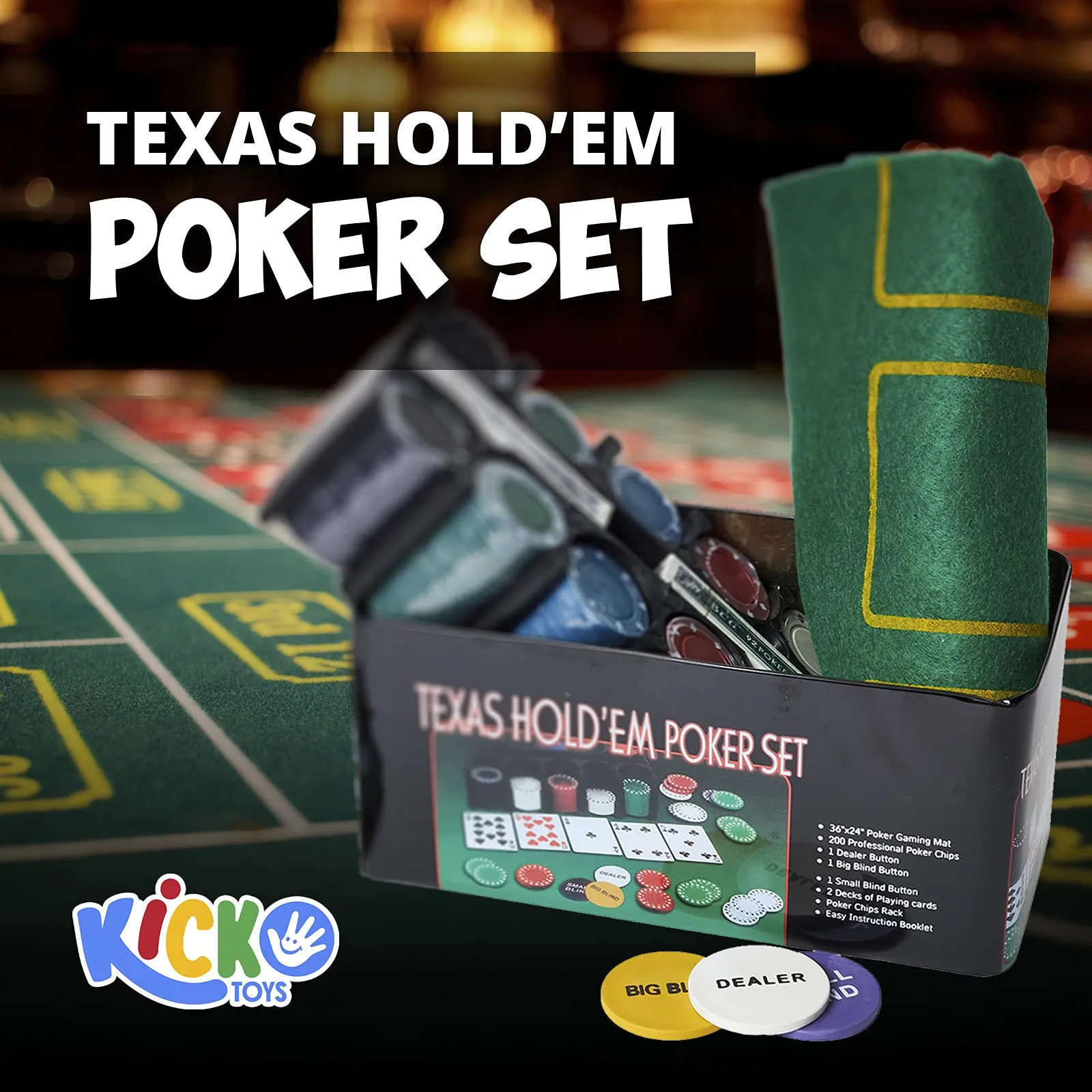 Kicko Texas HoldEm Poker Set - All-in-One Indoor and Outdoor Gambling Board Game