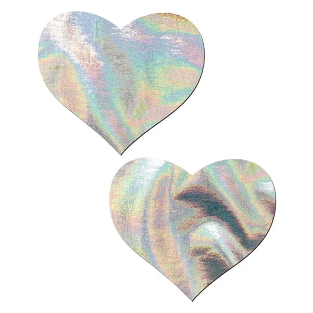 Pastease - Premium Hologram Heart Pasties Nipple Covers O/S (Silver)