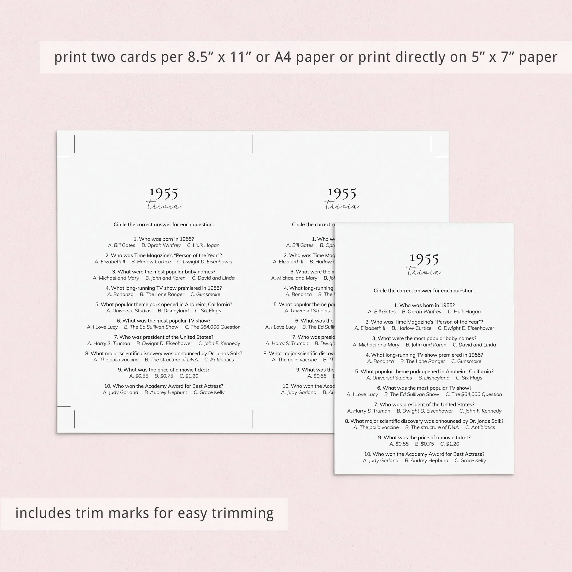 Printable 70th Birthday Games for Her Born in 1955