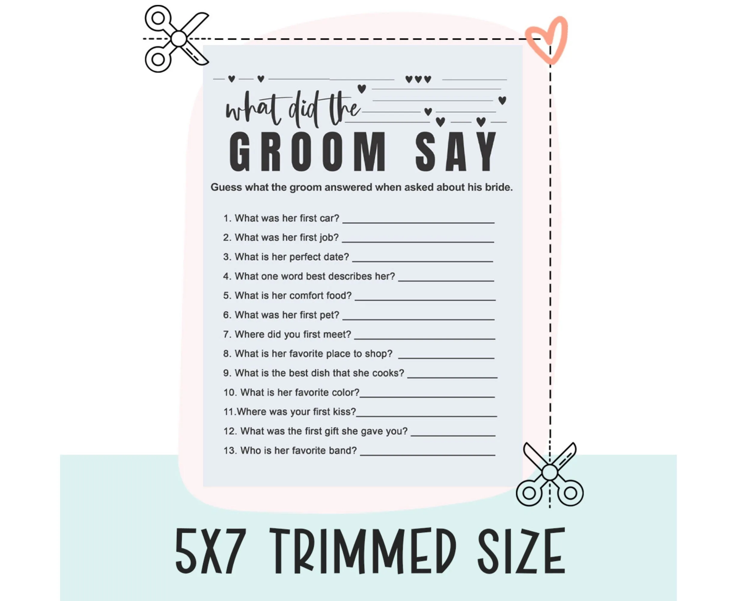 Printable Bridal Shower Game - Modern Blue 'What Did the Groom Say' - Instant PDF Download