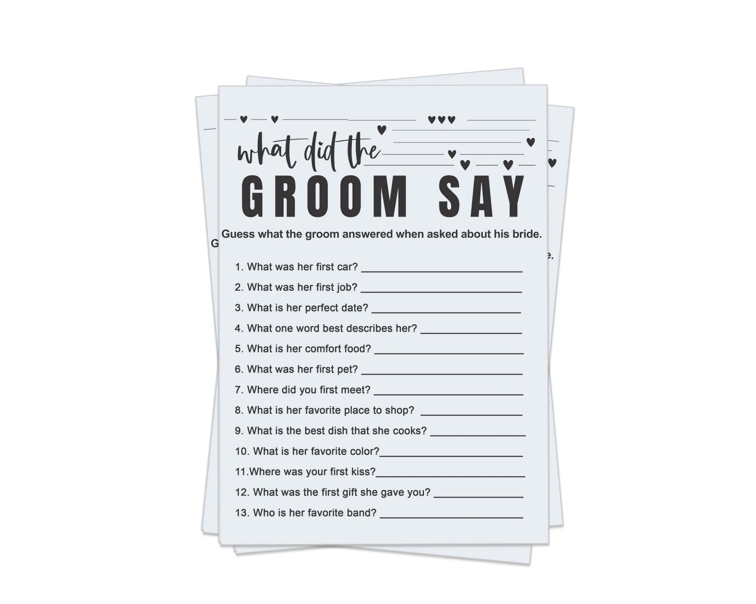 Printable Bridal Shower Game - Modern Blue 'What Did the Groom Say' - Instant PDF Download