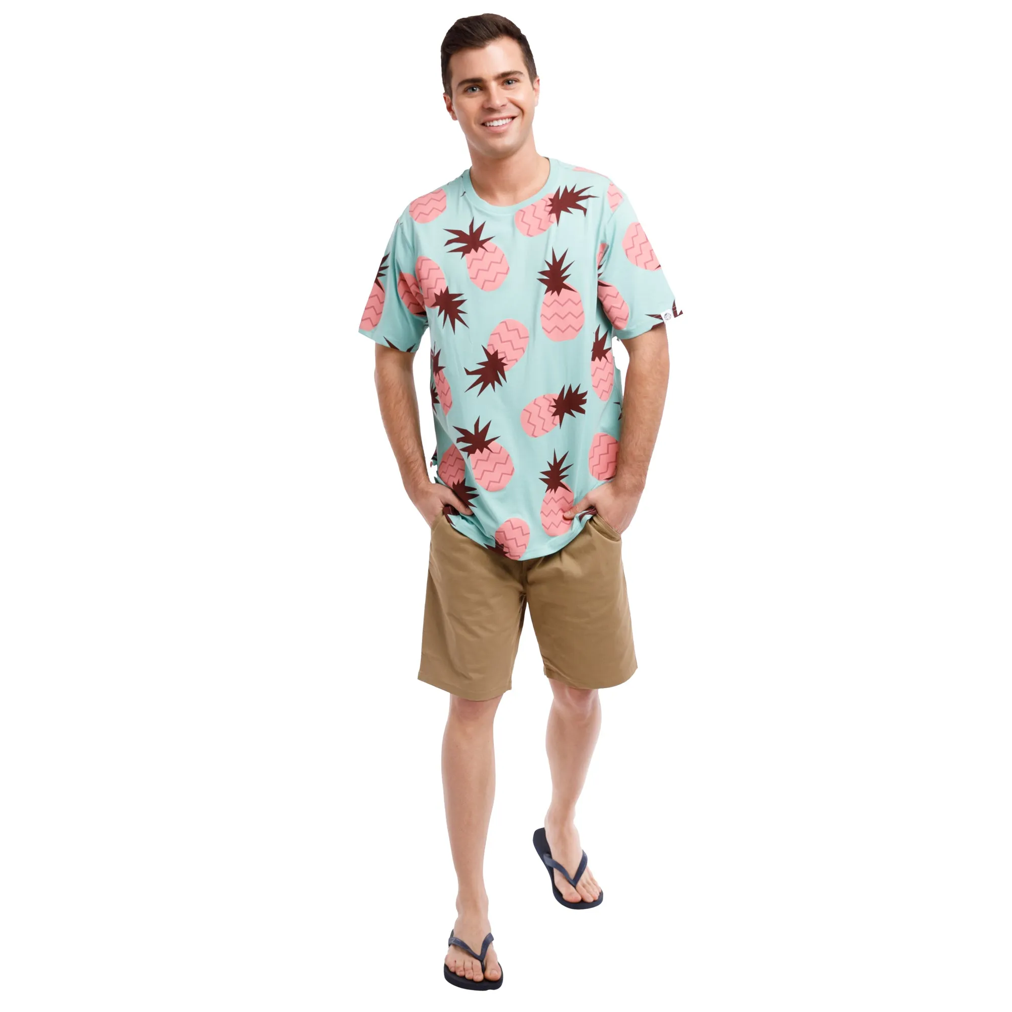 Printed Stretch Short Sleeve Crew Neck Tee | Pink Pineapples