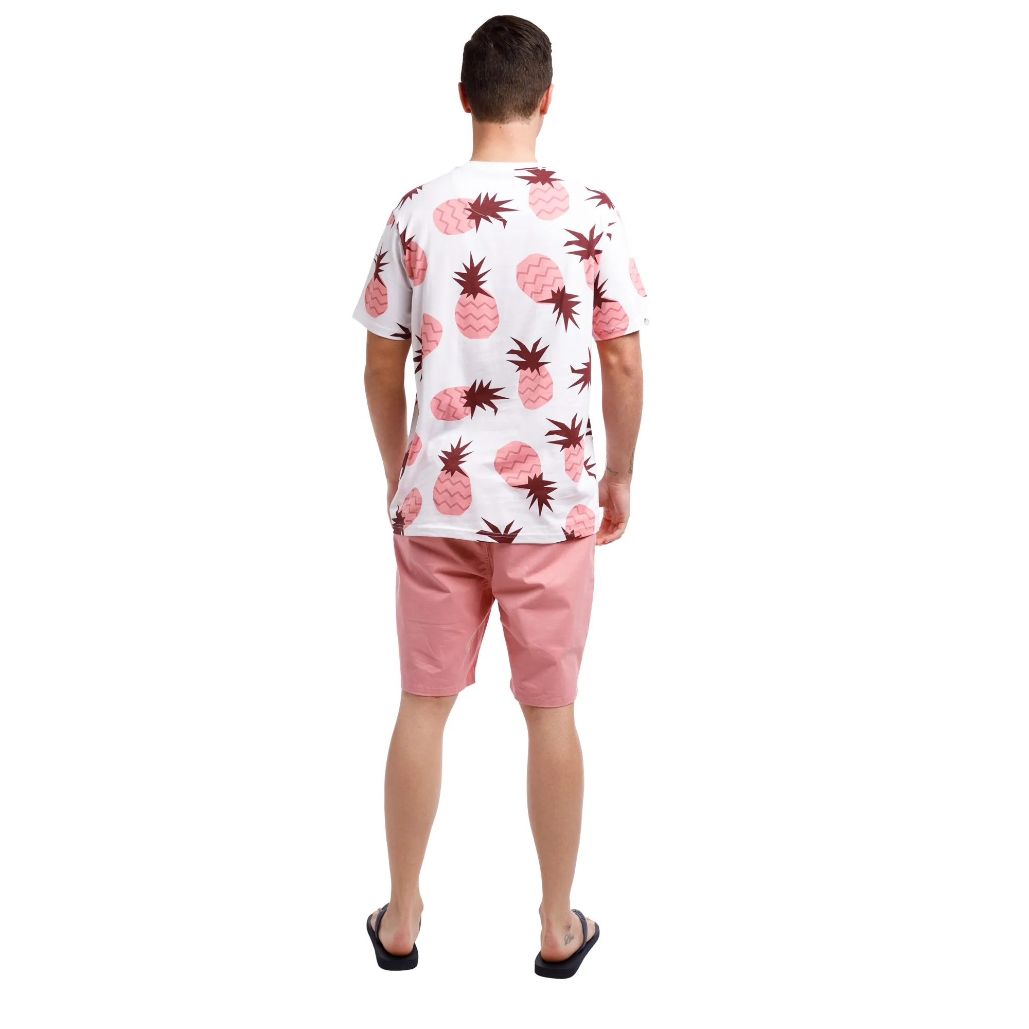 Printed Stretch Short Sleeve Crew Neck Tee | Pink Pineapples