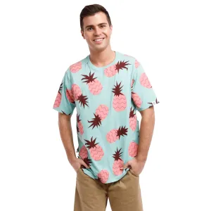 Printed Stretch Short Sleeve Crew Neck Tee | Pink Pineapples