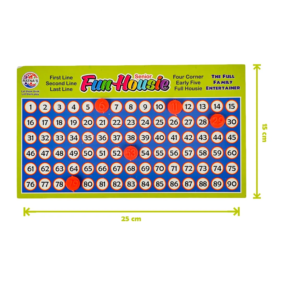 Ratna's Plastic Family Game Fun Housie Small with 120 Tickets Board Game, Multicolour, Fixing Checking Board, 90 Coins, and Tickets