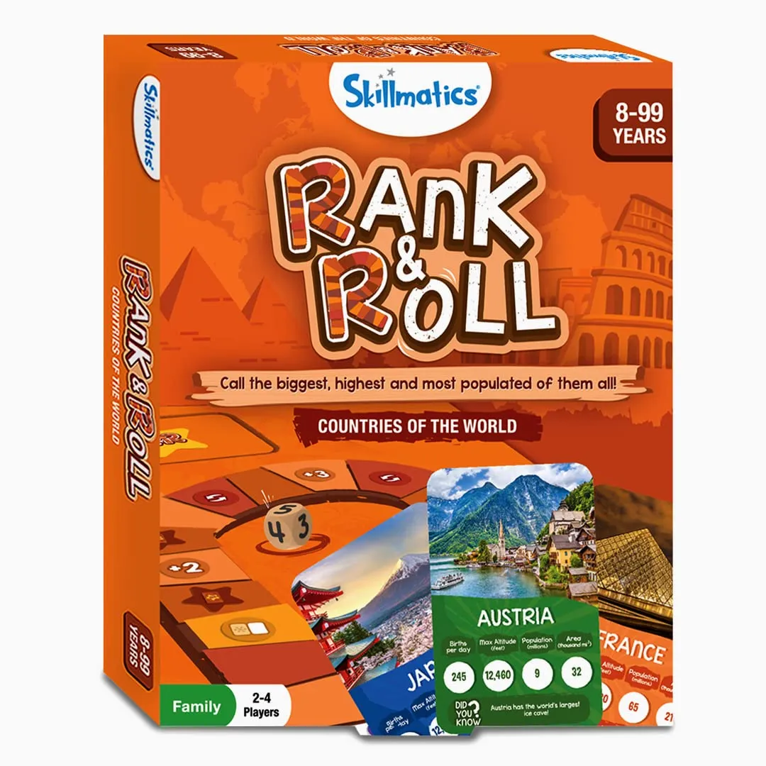 Skillmatics Trump Card & Board Game - Rank & Roll Countries of The World, Memory Strategy Game, Games for Kids, Teens & Adults