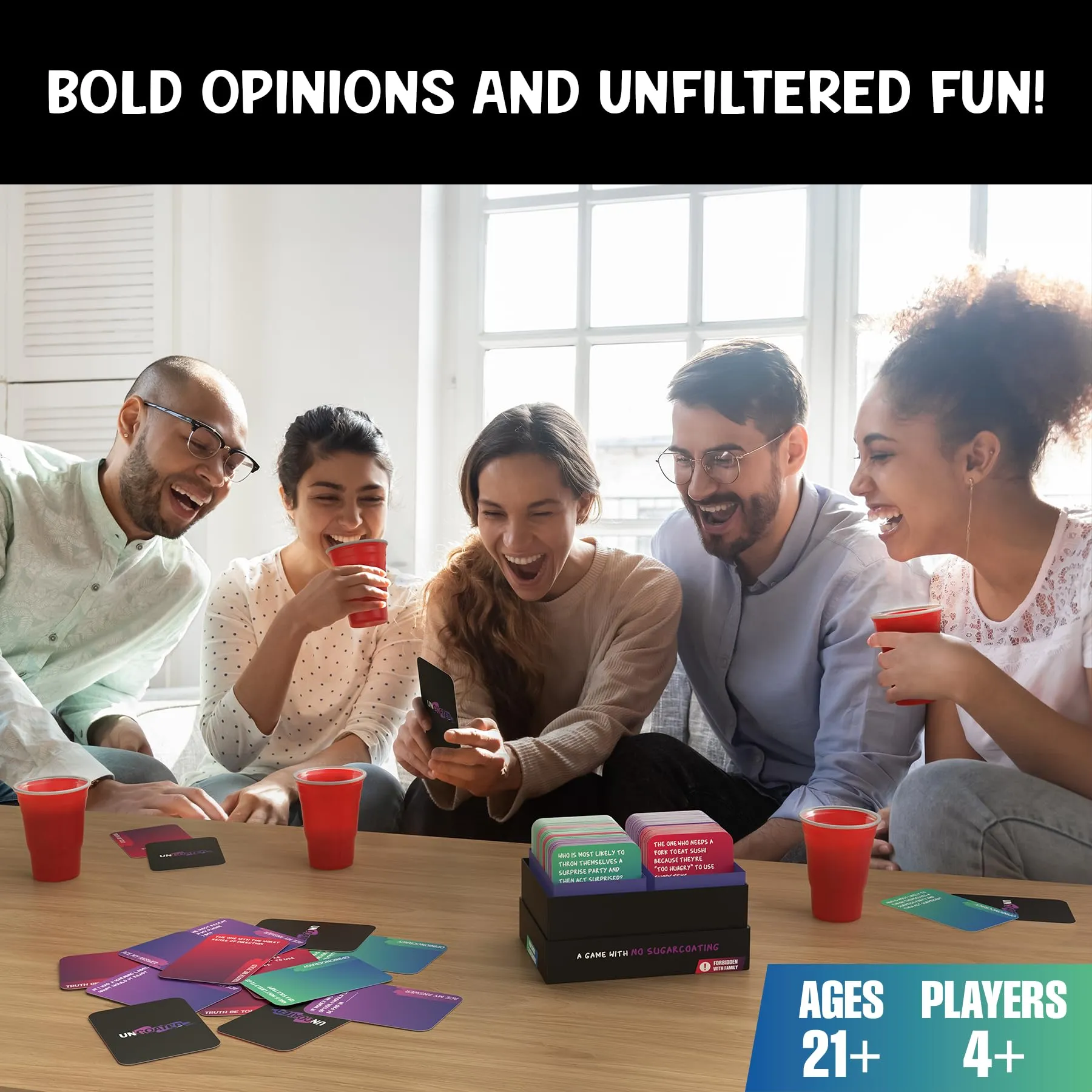 Uncoated Party Game for Adults Ages 21  - Hilarious, Social & Interactive Card Game for Game Night, Pre Games, Parties, & Gatherings, 4  Players, 450  Cards, Unfiltered Fun & No Sugarcoating