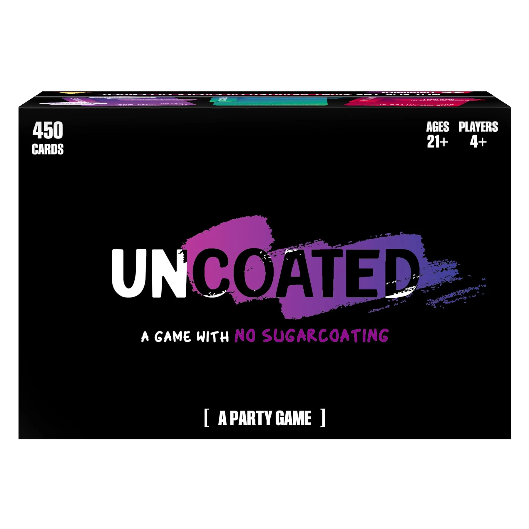 Uncoated Party Game for Adults Ages 21  - Hilarious, Social & Interactive Card Game for Game Night, Pre Games, Parties, & Gatherings, 4  Players, 450  Cards, Unfiltered Fun & No Sugarcoating