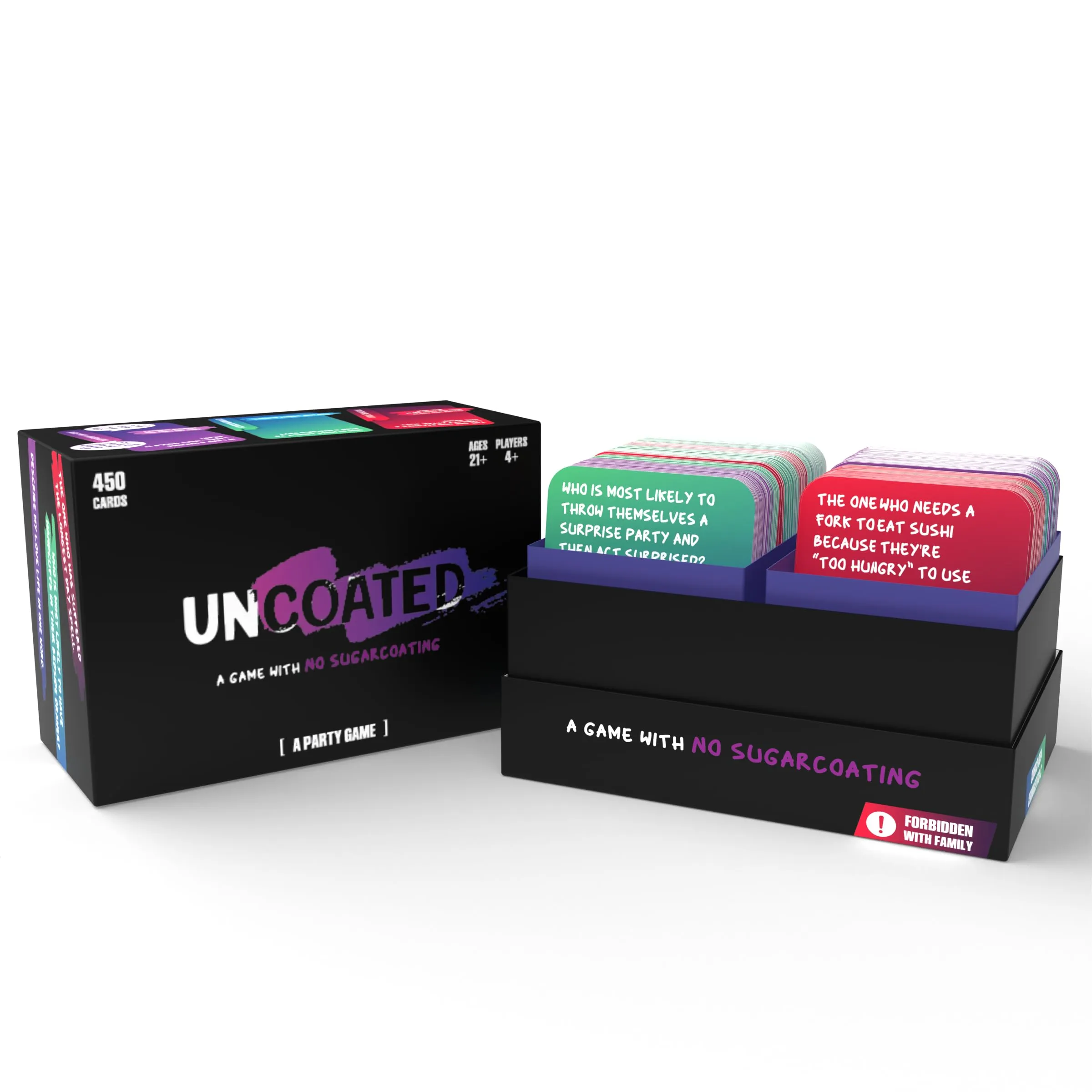 Uncoated Party Game for Adults Ages 21  - Hilarious, Social & Interactive Card Game for Game Night, Pre Games, Parties, & Gatherings, 4  Players, 450  Cards, Unfiltered Fun & No Sugarcoating