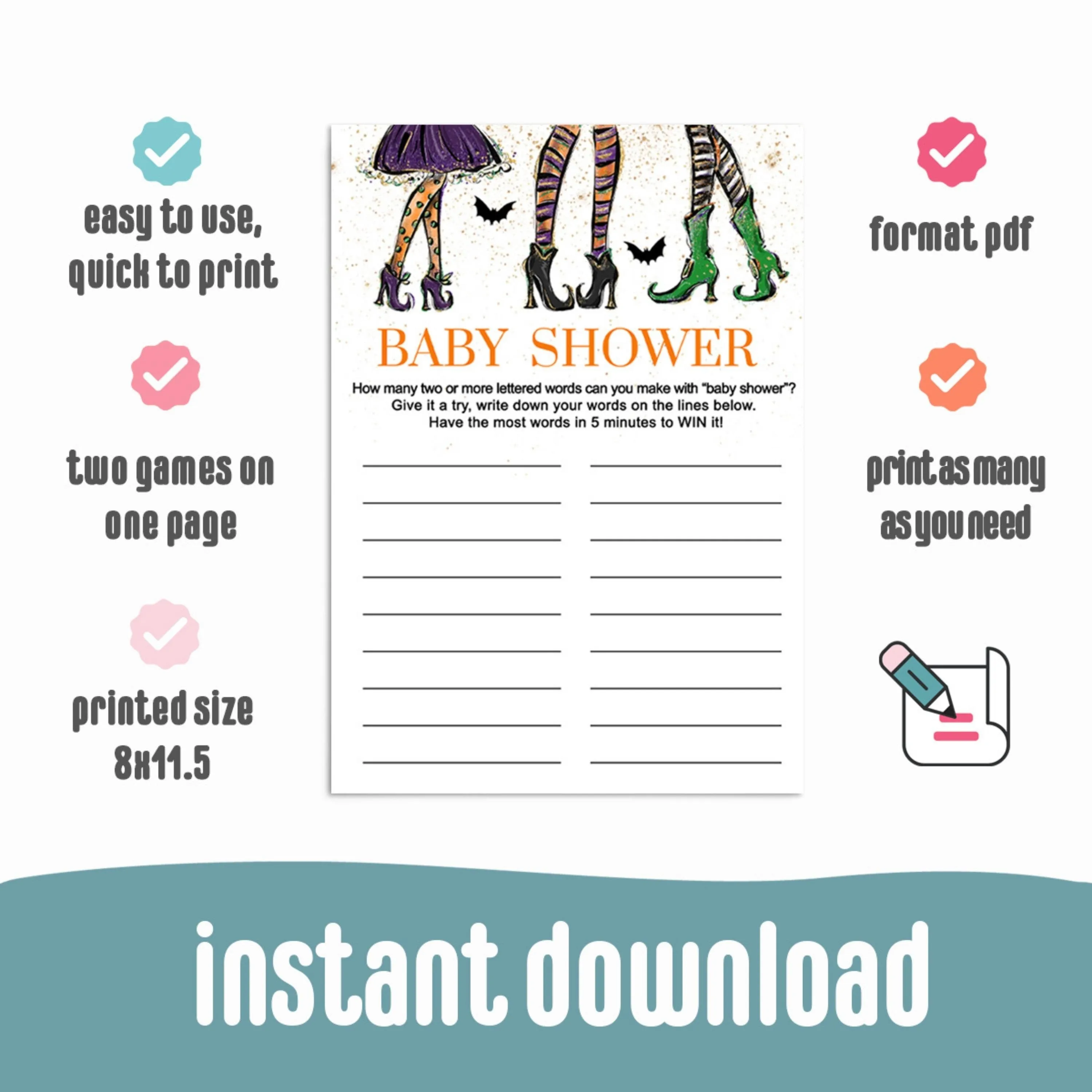 Unique Witch-Themed Baby Shower Game - Interactive Word Challenge - Easy-to-Print PDF