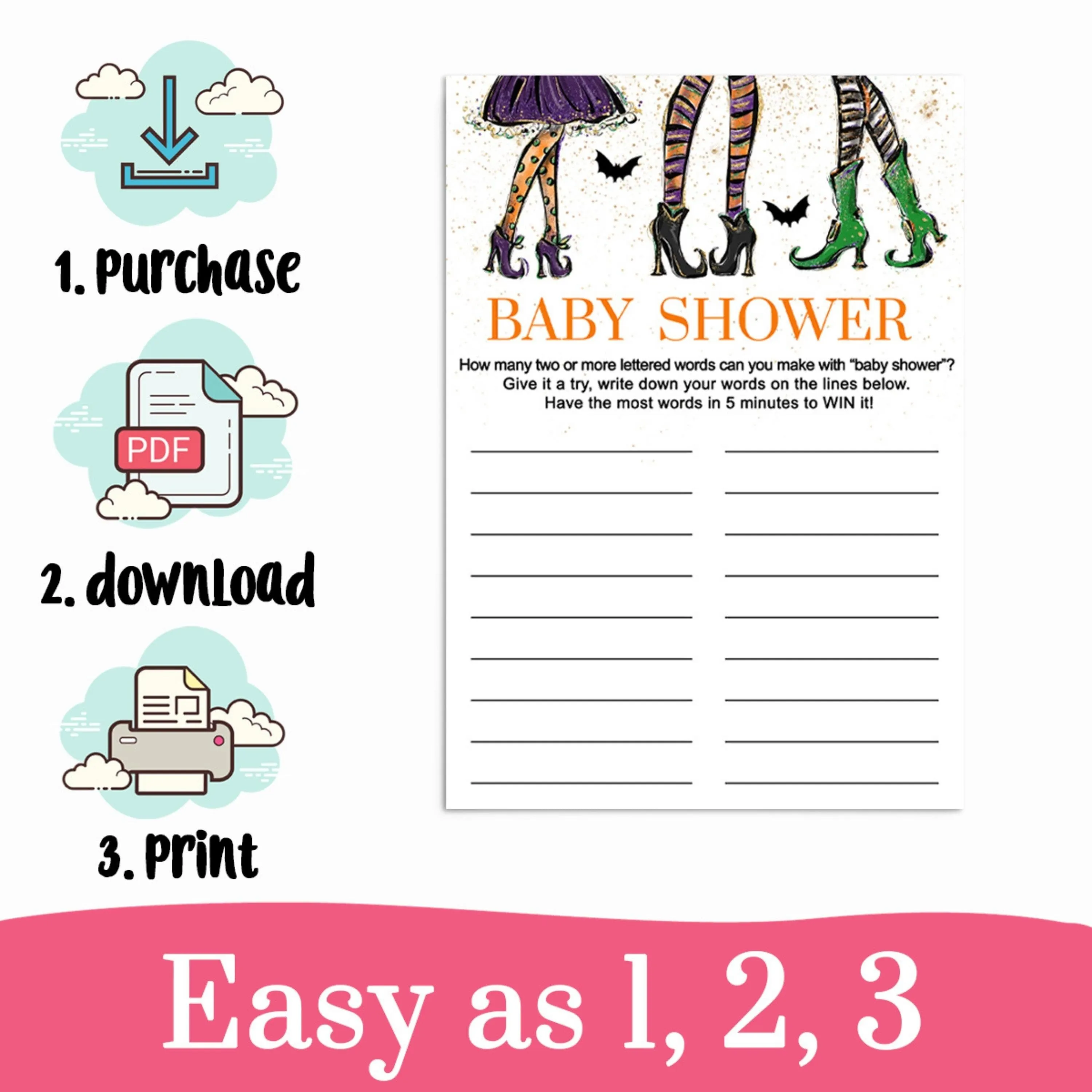 Unique Witch-Themed Baby Shower Game - Interactive Word Challenge - Easy-to-Print PDF